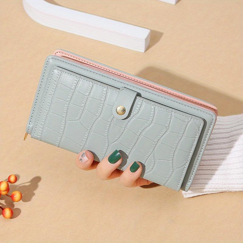 Crocodile Embossed Long Wallet Minimalist Clutch Card Case