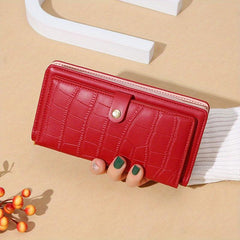 Crocodile Embossed Long Wallet Minimalist Clutch Card Case