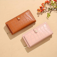 Crocodile Embossed Long Wallet Minimalist Clutch Card Case