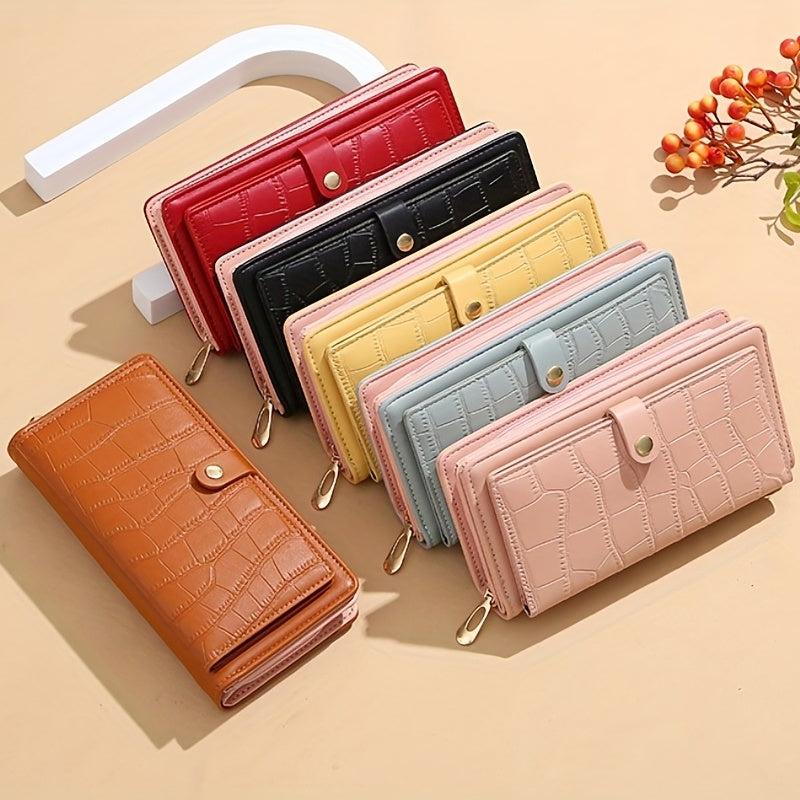Crocodile Embossed Long Wallet Minimalist Clutch Card Case