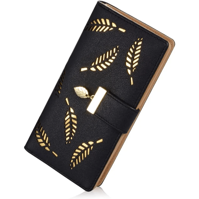 Women's Long Wallet Hollow Leaves Pattern Coin Purse Clutch