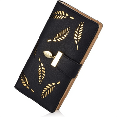 Women's Long Wallet Hollow Leaves Pattern Coin Purse Clutch