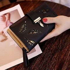 Women's Long Wallet Hollow Leaves Pattern Coin Purse Clutch