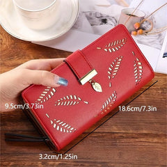Women's Long Wallet Hollow Leaves Pattern Coin Purse Clutch