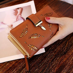 Women's Long Wallet Hollow Leaves Pattern Coin Purse Clutch