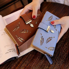 Women's Long Wallet Hollow Leaves Pattern Coin Purse Clutch