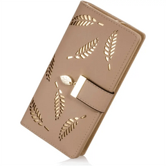 Women's Long Wallet Hollow Leaves Pattern Coin Purse Clutch
