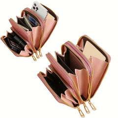 Triple Zipper Cell Phone Crossbody Bag PU Leather Textured Bag Purse