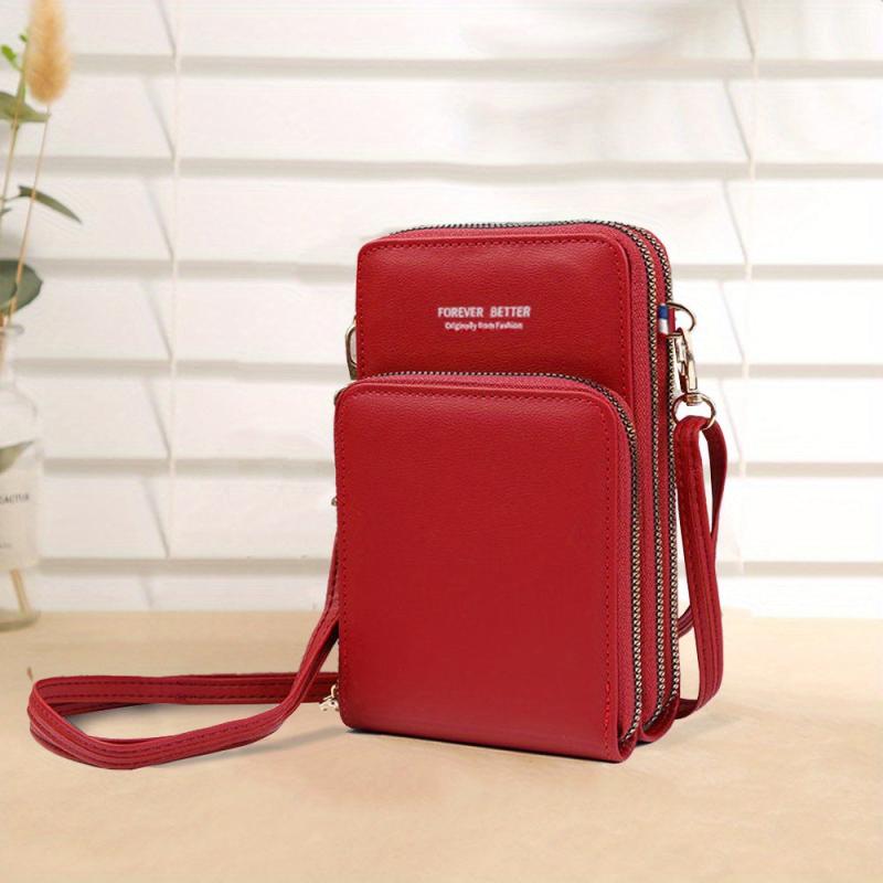 Triple Zipper Cell Phone Crossbody Bag PU Leather Textured Bag Purse