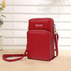 Triple Zipper Cell Phone Crossbody Bag PU Leather Textured Bag Purse