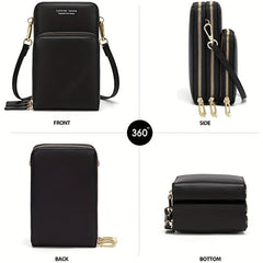 Triple Zipper Cell Phone Crossbody Bag PU Leather Textured Bag Purse