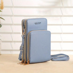 Triple Zipper Cell Phone Crossbody Bag PU Leather Textured Bag Purse