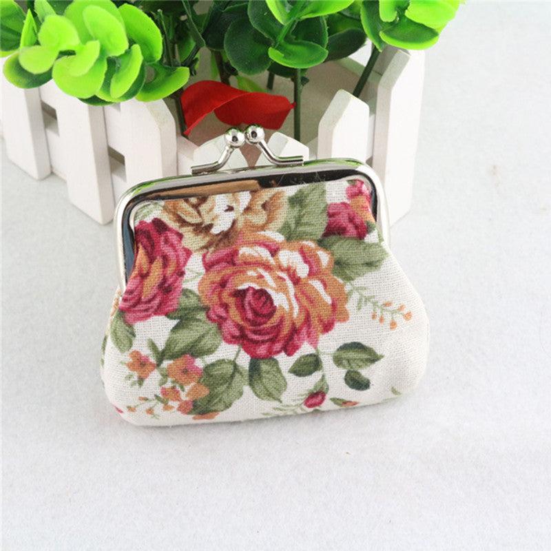 Floral Print Coin Purse Small Storage Bag for Earphone & Key