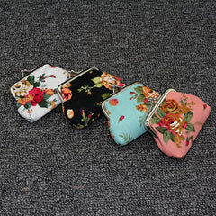 Floral Print Coin Purse Small Storage Bag for Earphone & Key