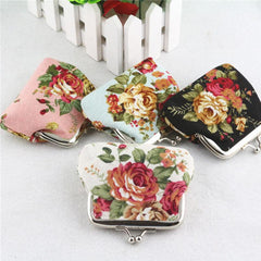 Floral Print Coin Purse Small Storage Bag for Earphone & Key
