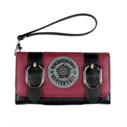 Vintage Colorblock Long Purse Trifold Card Case With Buckles