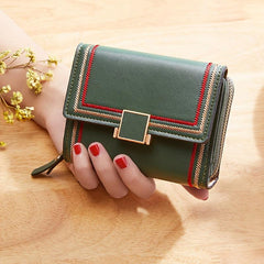 Women's Short Wallet Coin Purse Trifold Clutch With Zip Pocket