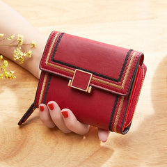 Women's Short Wallet Coin Purse Trifold Clutch With Zip Pocket