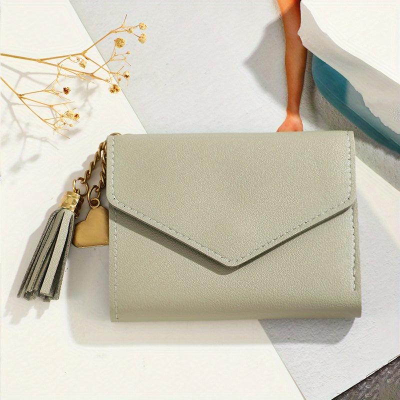 Tassel Pendant Decor Snap Wallet Faux Leather Short Wallet