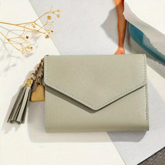 Tassel Pendant Decor Snap Wallet Faux Leather Short Wallet