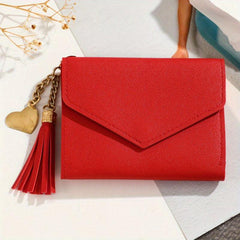 Tassel Pendant Decor Snap Wallet Faux Leather Short Wallet