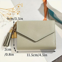 Tassel Pendant Decor Snap Wallet Faux Leather Short Wallet