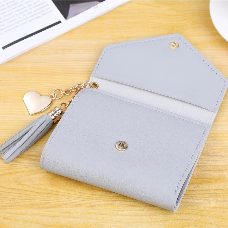 Tassel Pendant Decor Snap Wallet Faux Leather Short Wallet