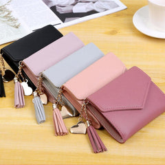 Tassel Pendant Decor Snap Wallet Faux Leather Short Wallet