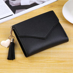 Tassel Pendant Decor Snap Wallet Faux Leather Short Wallet