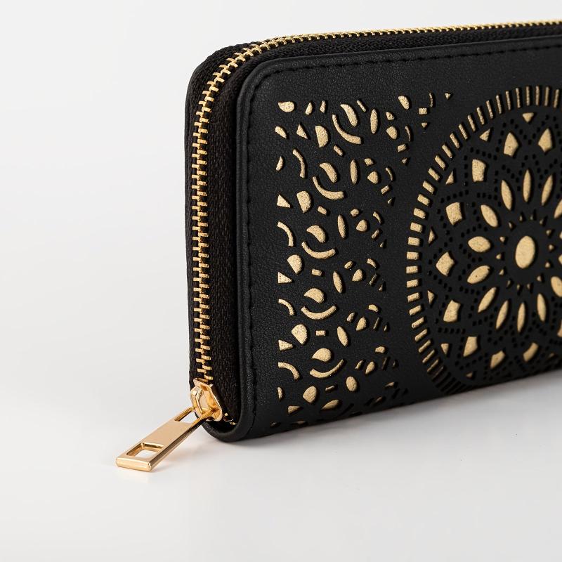 Vintage Long Wallet Hollow Pattern Faux Leather Clutch Bag