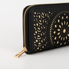 Vintage Long Wallet Hollow Pattern Faux Leather Clutch Bag