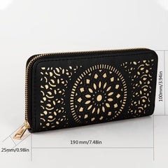 Vintage Long Wallet Hollow Pattern Faux Leather Clutch Bag