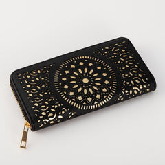 Vintage Long Wallet Hollow Pattern Faux Leather Clutch Bag