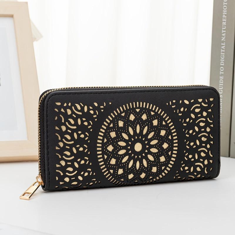 Vintage Long Wallet Hollow Pattern Faux Leather Clutch Bag