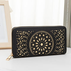 Vintage Long Wallet Hollow Pattern Faux Leather Clutch Bag
