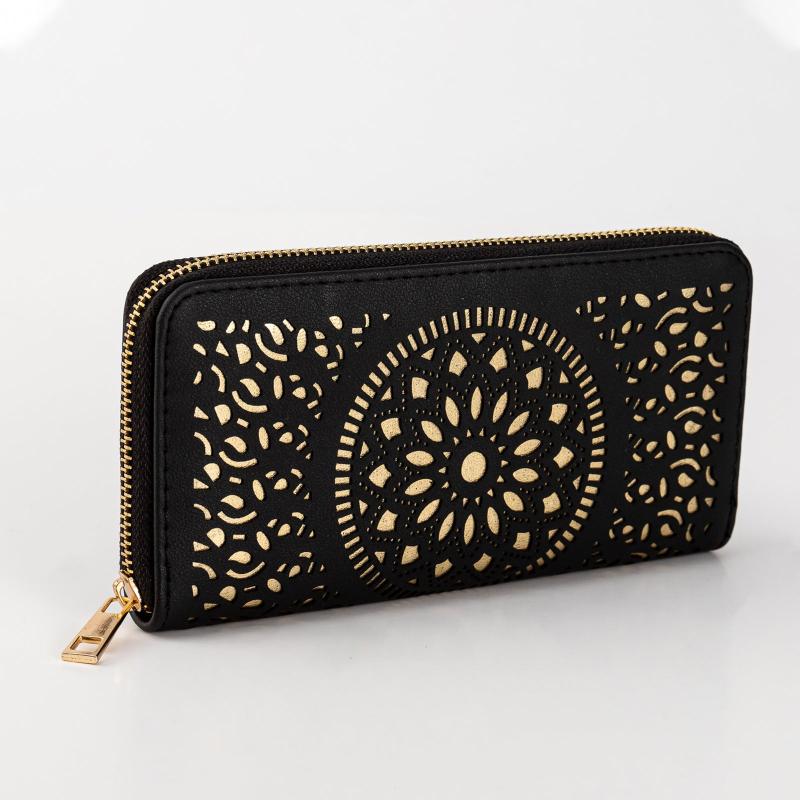 Vintage Long Wallet Hollow Pattern Faux Leather Clutch Bag