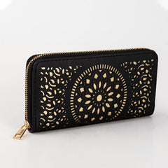 Vintage Long Wallet Hollow Pattern Faux Leather Clutch Bag