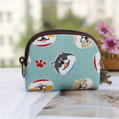 Japanese Style Canvas Coin Purse Mini Wallet With Keychain