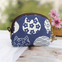 Japanese Style Canvas Coin Purse Mini Wallet With Keychain
