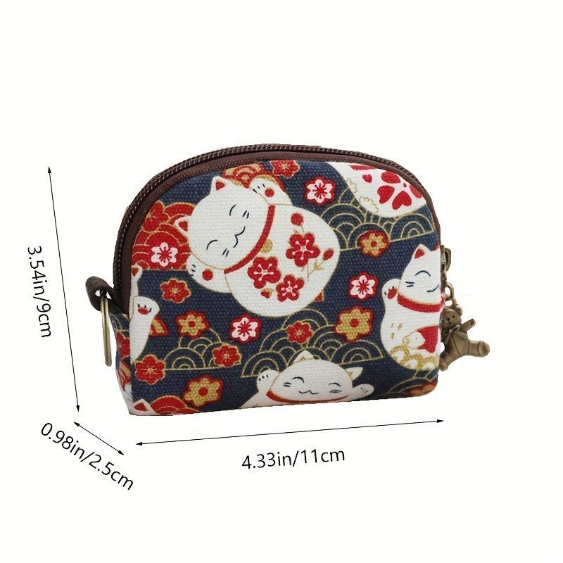 Japanese Style Canvas Coin Purse Mini Wallet With Keychain