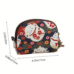 Japanese Style Canvas Coin Purse Mini Wallet With Keychain