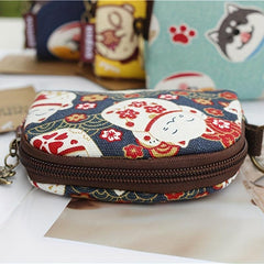 Japanese Style Canvas Coin Purse Mini Wallet With Keychain