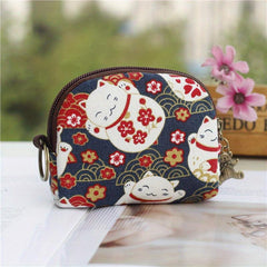 Japanese Style Canvas Coin Purse Mini Wallet With Keychain