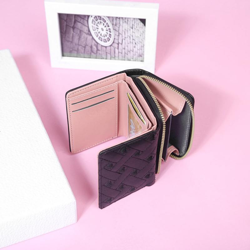 Women's Quilted Trifold Clutch Wallet with Zipper, Wristband