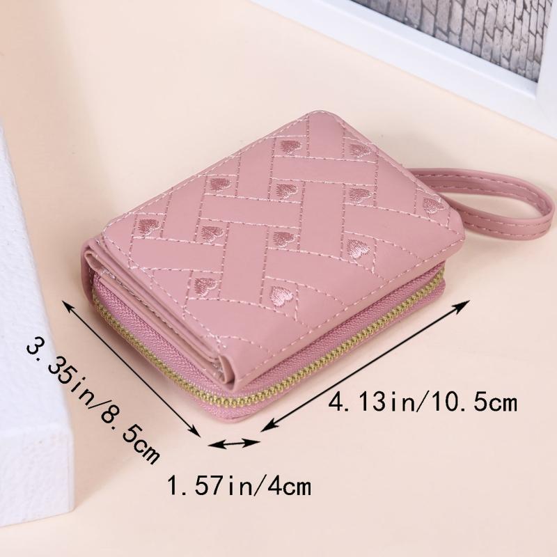 Women's Quilted Trifold Clutch Wallet with Zipper, Wristband