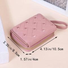 Women's Quilted Trifold Clutch Wallet with Zipper, Wristband