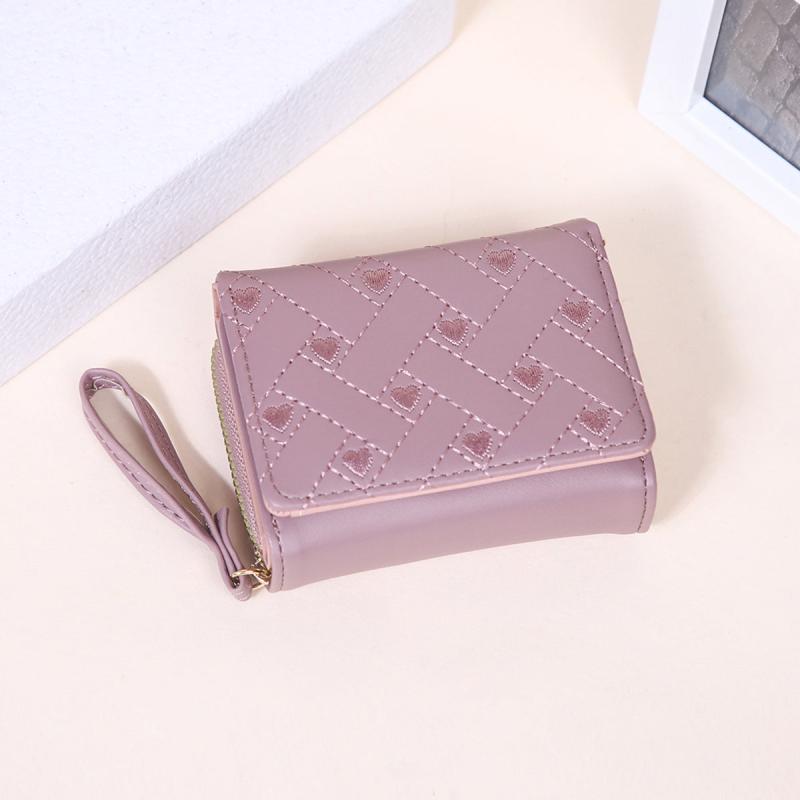 Women's Quilted Trifold Clutch Wallet with Zipper, Wristband