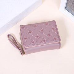 Women's Quilted Trifold Clutch Wallet with Zipper, Wristband