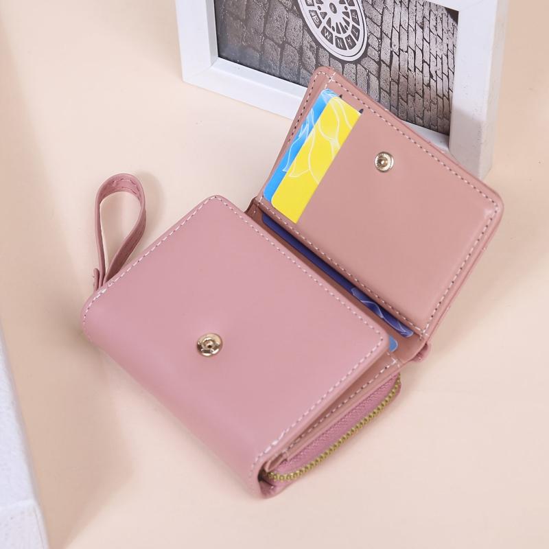 Women's Quilted Trifold Clutch Wallet with Zipper, Wristband