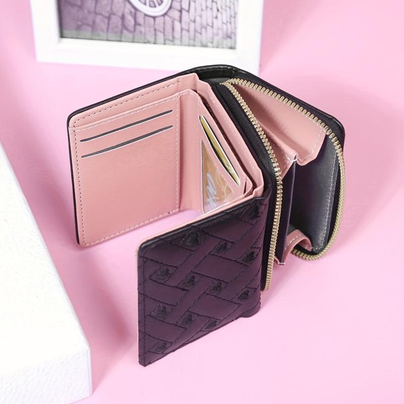 Women's Quilted Trifold Clutch Wallet with Zipper, Wristband